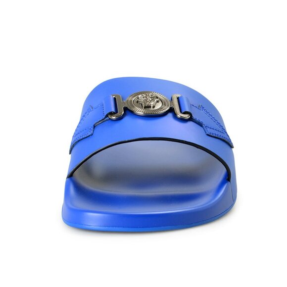Versace Men's Cobalt Blue Logo Embossed Pool Slide Flip Flops Shoes US 6 IT 39 - Picture 5 of 8